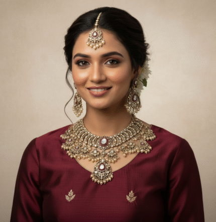 Maroon Kundan Bridal Necklace Set | Antique Imitation Jewellery