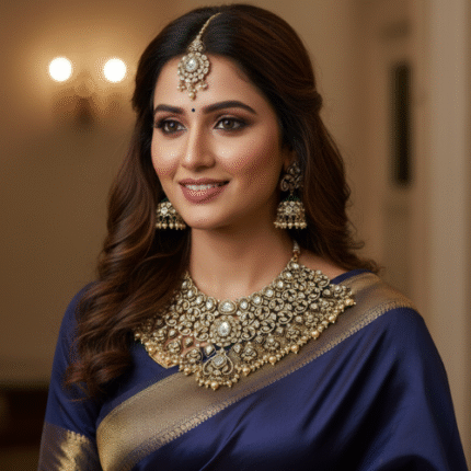 Majestic Gold Plated Kundan Bridal Choker Set with Maang Tikka