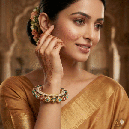 Elegant Traditional Gold Bangle with Gemstone Detailing | Premium Ethnic Jewellery