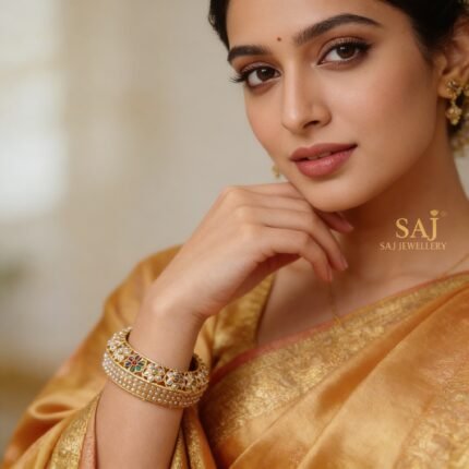 Elegant Gold Kundan & Pearl Bangle for Women | SAJ Jewellery