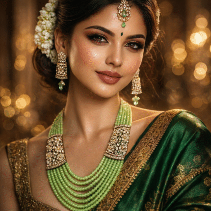 Handcrafted Emerald & Polki Necklace Set | Luxury Indian Bridal Jewellery