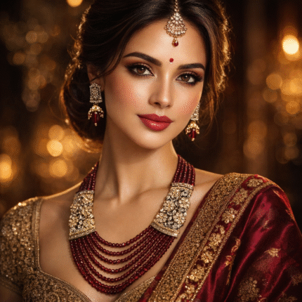 Royal Maroon Bead & Antique Gold Necklace Set | Bridal Heritage Jewellery