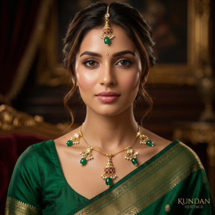 Olive Green Layered Necklace & Pendant Set | Unique Heritage Jewellery