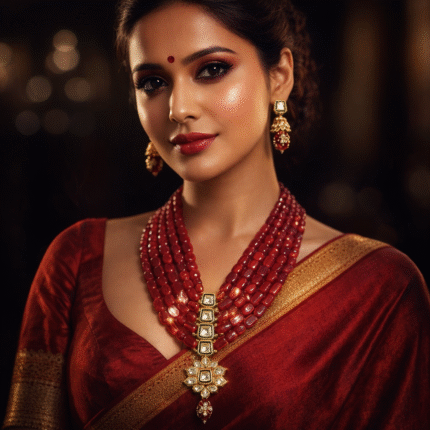 Ruby Red Layered Necklace & Pendant Set | Royal Bridal Jewellery
