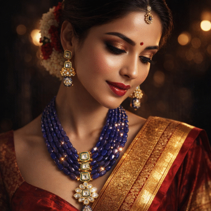 Royal Blue Layered Necklace & Pendant Set | Luxury Bridal Jewellery