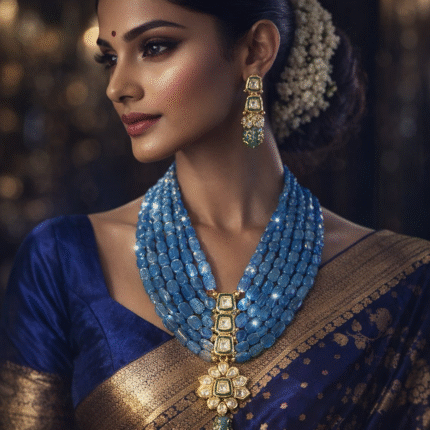 Sky Blue Layered Necklace & Pendant Set | Premium Bridal Jewellery