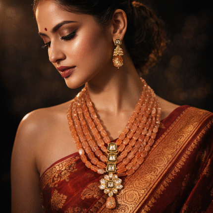 Peach Orange Layered Necklace & Pendant Set | Unique Bridal Jewellery