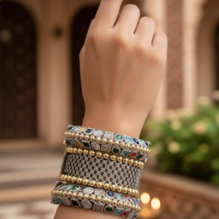 Multicolor Stone Oxidized Bangles Set for Women | Traditional Statement Jewelry