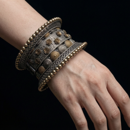 Dual Tone Oxidized Kada for Women | Antique Gold & Silver Ethnic Bangle