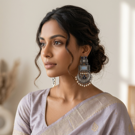 Oxidised Lotus Statement Earrings | Traditional Ethnic Jewelry