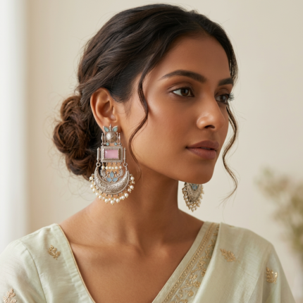 Oxidised Lotus Statement Earrings | Traditional Ethnic Jewelry