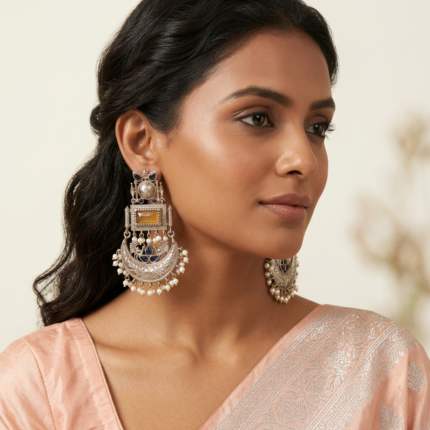 Oxidised Lotus Statement Earrings | Traditional Ethnic Jewelry